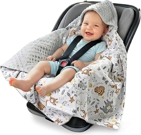 Medi Partners nid d'ange Bebe été Couverture enveloppante Bébé Siege Auto 85x85cm Couvertures Bebe nid d'ange Une Douce Oeko-Tex Moelleuse pour landaus (Cerf avec Minky Gris)