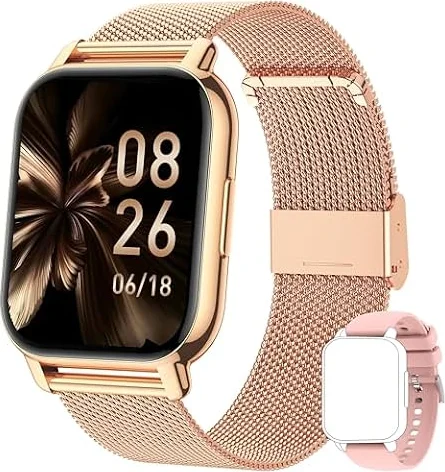 Popglory Montre Connectée Homme Femme avec Appel Bluetooth, 1,85'' Sport Smartwatch Moniteur de Fréquence Cardiaque/Tension Artérielle/SpO2/Podomètre/Sommeil, Montre Intelligente pour Android iOS