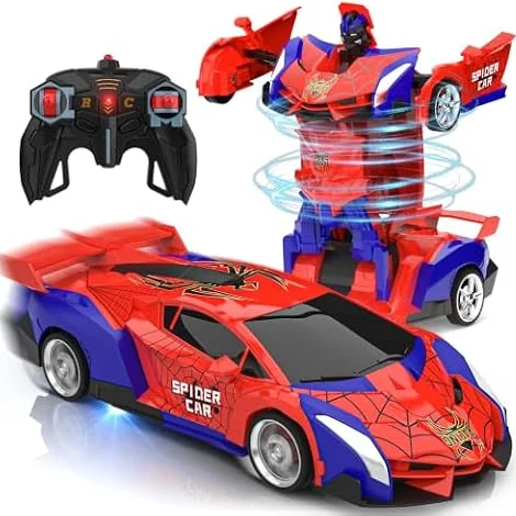 Voiture Télécommandée Spider Jouet Enfant, 2 en 1 Transformable Robot Cars