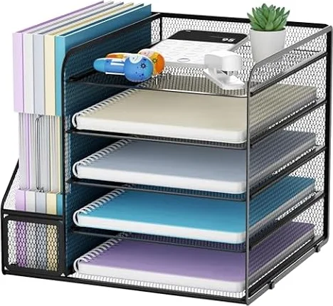 Marbrasse Organisateur de Bureau,5 Niveaux Maille Papier Aménagement,Porte-Dossiers pour Maison Bureau Accessoires(Noir)