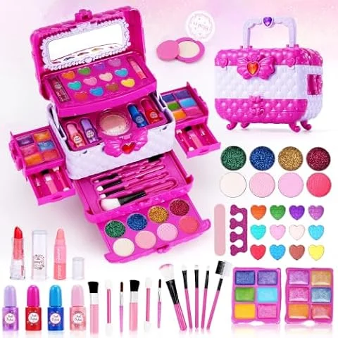 Chennyfun Maquillage Enfant Jouet Filles, 53 Pcs Lavable Malette Maquillage