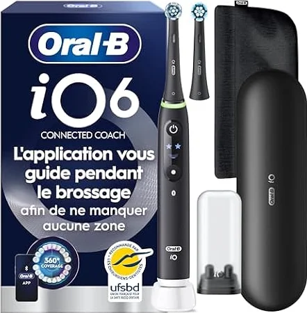 Oral-B Brosse à Dents Electrique iO 6, 2 Brossettes de Rechange, Noire