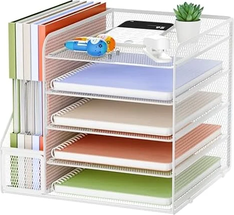 Marbrasse Organisateur de Bureau,5 Niveaux Maille Papier Aménagement,Porte-Dossiers pour Maison Bureau Accessoires(Blanc)