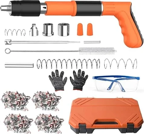 Clouse à béton, pistolet à clous manuel avec 5 niveaux réglables - jeu complet de 200 clous, pistolet à clous portable, mini-cloure portatif pour murs en béton, plafonds