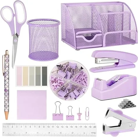 OFFCUP Ensemble de Fournitures de Bureau, Kit de Fournitures Bureau Violet