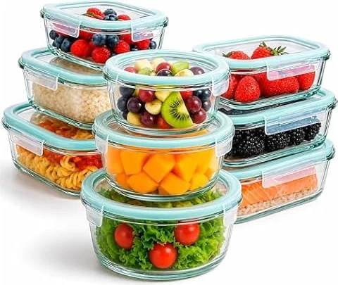 edihome, Boîte Alimentaire Hermétique en Verre, 8, 14 ou 18 pièces, pour aliments hermétiques, Résistant au lave-vaisselle, Rangement Cuisine, sans BPA, certifié FDA (9 récipients)