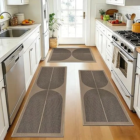 Capslpad Lot de 3 tapis de cuisine antidérapants aspect jute lavables style bohème pour buanderie, couloir, (50 x 80 cm + 50 x 120 cm + 50 x 150 cm)