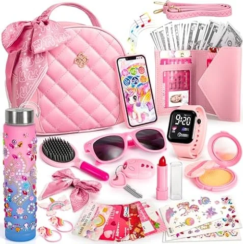 Hohosunlar Sac à Main Petite Fille, Faux Maquillage, DIY Licorne Bouteille d’Eau Fille, Watch, Téléphone Portefeuille Clés, Jouet de Princesse, Noël Cadeau d'anniversaire Jouet Filles 3 4 5 6 7 8 Ans