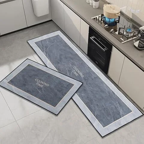 OPLERT Tapis de Cuisine 2 pièces,Tapis de Cuisine antidérapant et Lavable,Tapis de Sol de Cuisine Absorbant l'eau et résistant aux Taches,Gris,40x60+40x120cm