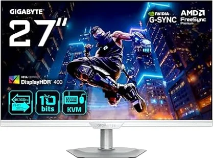 GIGABYTE M27UP Ice Moniteur de Jeu 27” 4K UHD - Mode Double (4K 160Hz ou FHD 320Hz), 3840 x 2160, 1ms, 350 CD/m², FreeSync Premium, DisplayHDR400, HDMI 2.1, DisplayPort 1.4