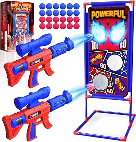 Jeu de Tir Enfant avec 2 Pistolet à Air avec Visée|4 Cibles à Points|24 Balles Mousse, Jeux Exterieur Enfant Jouet Garcon 3-12 Ans Cadeau Enfant 4 5 6 7 8 9 Ans Garçon Cadeaux de Pâques Anniversaire