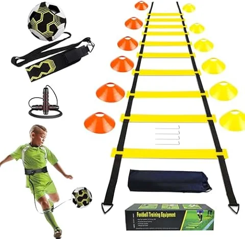 HOTGOSP Kit Entrainement Foot, Plot Sport Entrainement Football Enfant, Echelle de Rythme, Football Entrainement Ceinture, Corde à Sauter, Equipement Foot Cadeaux de Football pour Enfant et Adultes