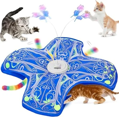 Qraxond Jouet Interactif pour Chats d'Intérieur, [Nouvelle Version Améliorée] Jouet Rechargeable pour Chaton à Activation Tactile avec Jeu de Cache-Cache et Élément Virevoltant