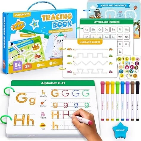 Activités d'apprentissage préscolaire, 54 pages réutilisables, livres de traçage pour enfants de 3 à 5 ans, livre d'activités pour tout-petits, cahiers d'exercices d'écriture pour la maternelle, jouet