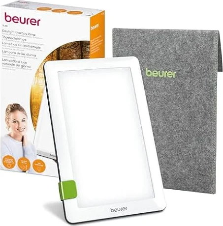 Beurer TL 30 Lampe de luminothérapie, 10 000 lux, simulation de la lumière du jour, lampe à lumière du jour compacte avec support et pochette de rangement, 23,6 x 15,6 x 2,6 cm