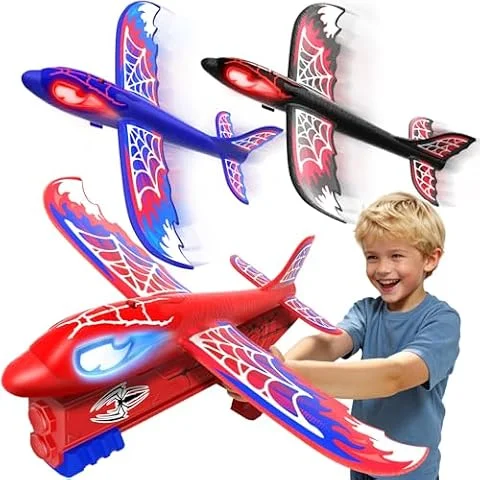 Avion Jouet Enfant 3-12 Ans, 3 Avion Planeur avec Yeux Lumineux & Ailes Toile,S-pider Jouet Garçon 3-10 ans Jeux Enfant 3-11 Garcon Cadeau Garçon 3 4 5 6 7 8 9 10 Ans Petit Cadeau de Noël Anniversaire