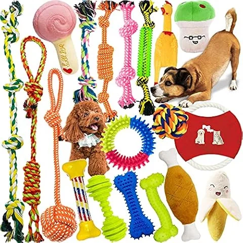 Jouet pour Chiens,MAISITOO Ensemble Lot de 19 PCS Jouet à Mâcher Corde Jouet Interactif Chien Corde Balle,Pet Rope Chew Toy pour Nettoyage de Dents Molaires Jeux pour Chiot Petits/Moyens/Gros